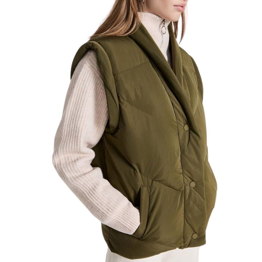 Blank NYC Vest Womens XS Green Quilted Snap Button Shawl V-neck Gorpcore Puffer - Picture 16 of 16